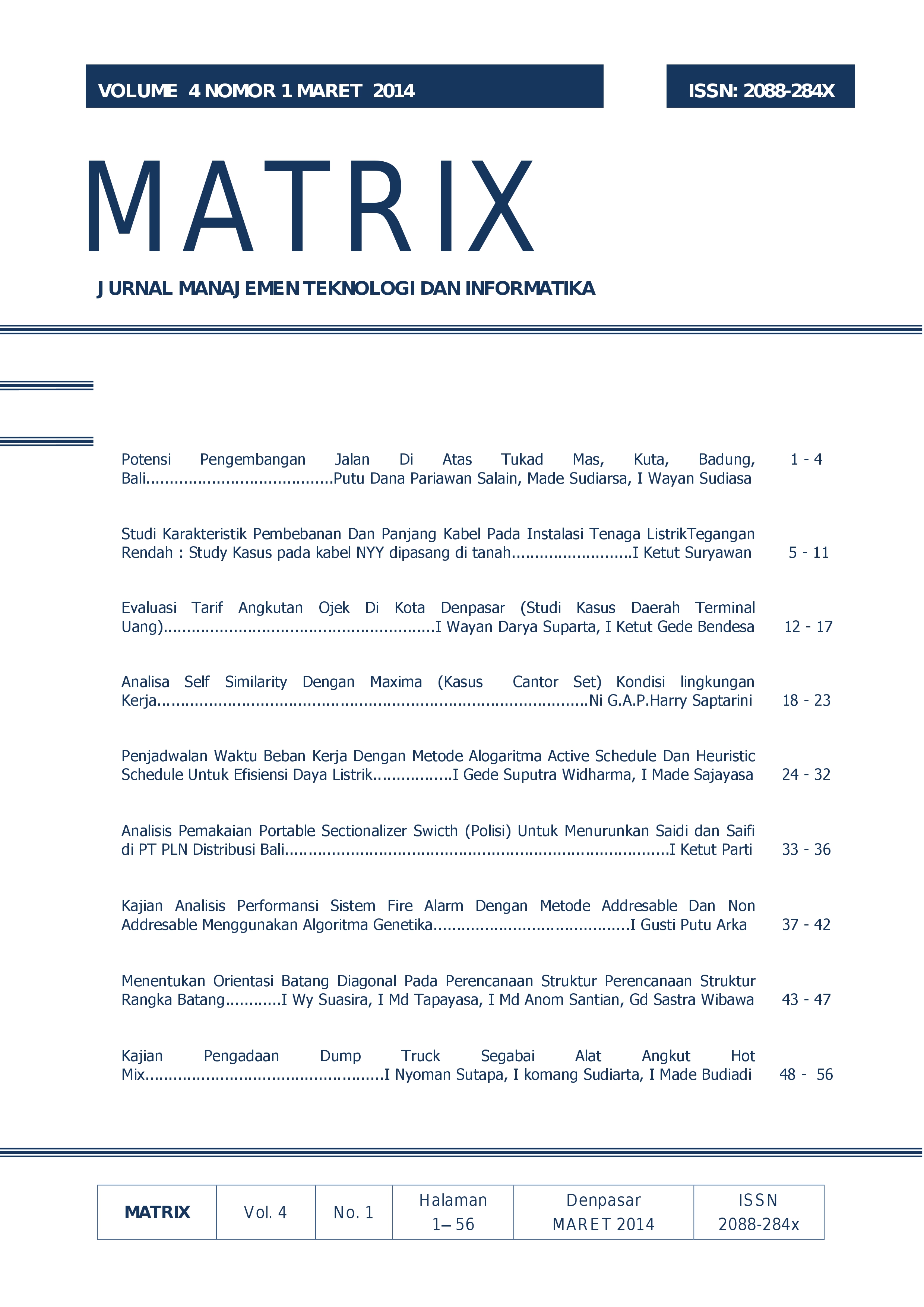 Cover Matrix Vol 4 No 1 Tahun 2014